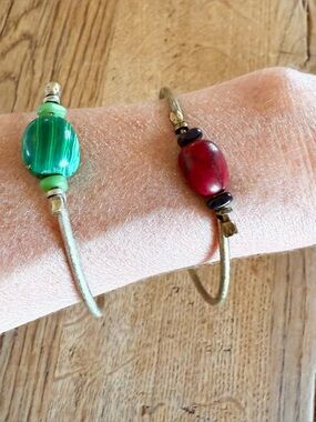Handcrafted Green and Red Bead Wrap Bracelet Set
